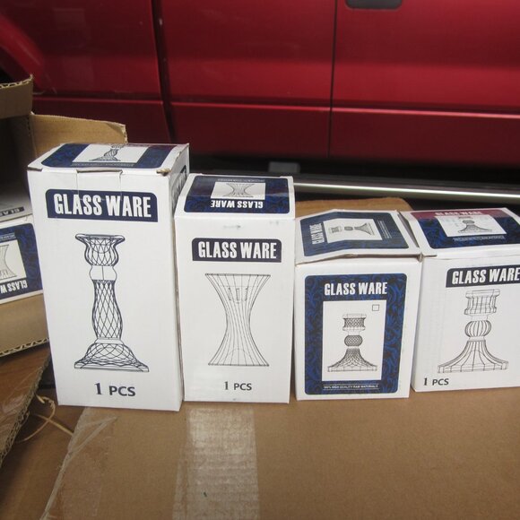 CLEAR GLASS CANDLE HOLDERS, FOR TAPERED CANDLES, SET OF 8 MIXED - Picture 3 of 3